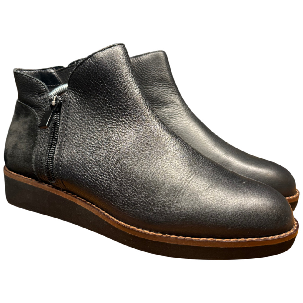 SOFTWALK Wesley Women 7.5M Black Leather Suede Ankle Boots Inside Asymmetric Zip - Picture 3 of 13